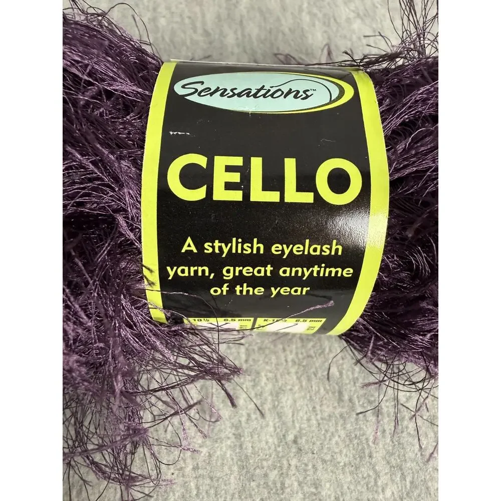 Sensations Cello Eyelash Yarn Mixed Lot of 6 Solid Purple White Mink Black